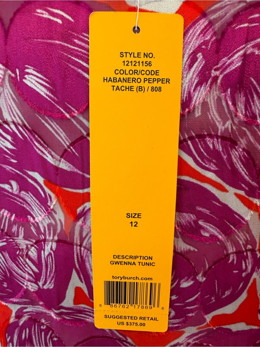 Tory Burch Gwenna Wild Orchid Silk Tunic Top Size 12 - Picture 14 of 16